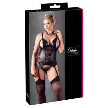 Cottelli CURVES - Seksowna Koszulka Z Rozcięciem Na Miseczkach + Stringi 4XL