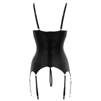 Cottelli LINGERIE - Koronkowa Koszulka Z Otwartymi Miseczkami I Stringi Bez Krocza Czarne M