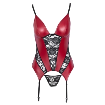 Cottelli LINGERIE - Seksowna Matowa Koszulka Z Paskami i I Delikatną Koronką + Stringi XL