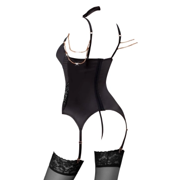 Abierta Fina - Zmysłowa Koszulka Do Pończoch Z Elegancką Koronką + Stringi 85B/L