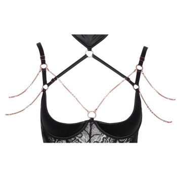 Abierta Fina - Zmysłowa Koszulka Do Pończoch Z Elegancką Koronką + Stringi 85B/L