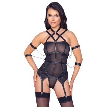 Cottelli Bondage - Seksowna Koszulka Z Siateczki Z Łańcuchami + Stringi XL