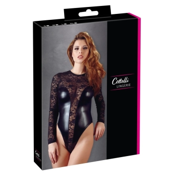 Cottelli LINGERIE - Seksowne Koronkowe Body Z Matowymi Wstawkami Czarne XL