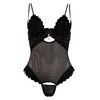 Cottelli LINGERIE - Seksowne Siateczkowe Body Z Ozdobnym Kryształem 80C/M