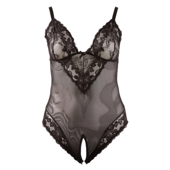 Cottelli CURVES - Seksowne Body Z Delikatną Koronką I Otwartym Kroczem 4XL