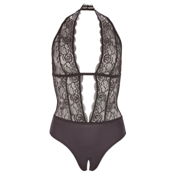 Cottelli LINGERIE - Koronkowe Czarne Body Z Otwartym Kroczem M