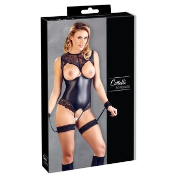 Cottelli Bondage - Seksowne Matowe Body Z Dodatkiem Pięknej Koronki M