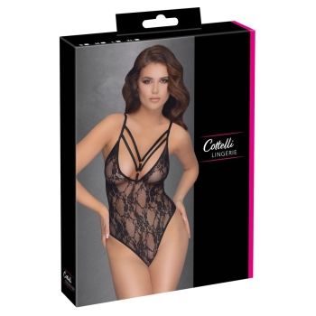 Cottelli LINGERIE - Seksowne Koronkowe Body Z Ozdobnymi Paskami Czarne XL