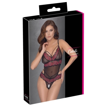 Cottelli LINGERIE - Gorące Body Z Dwukolorowej Koronki Z Kwiatowym Motywem L/XL