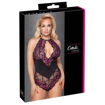 Cottelli CURVES - Dwukolorowe Kwiatowe Body Z Delikatne Koronki XL