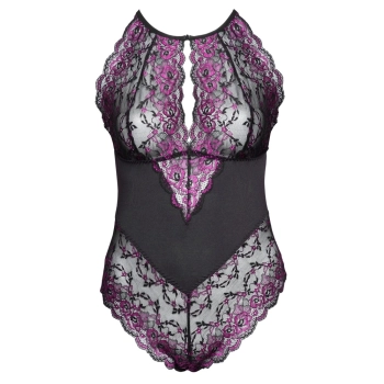 Cottelli CURVES - Dwukolorowe Kwiatowe Body Z Delikatne Koronki 2XL