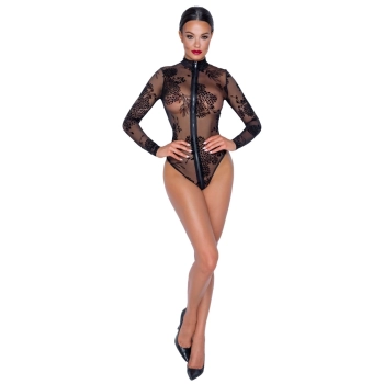Noir - Seksowne Prześwitujące Body Z Kwiatowym Wzorem XL