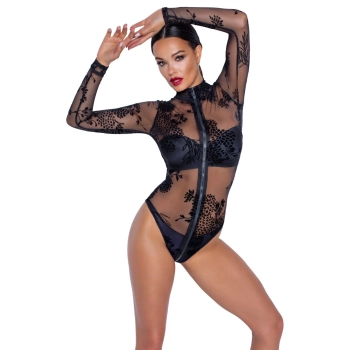 Noir - Seksowne Prześwitujące Body Z Kwiatowym Wzorem XL
