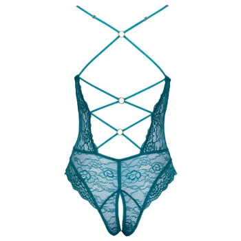 Cottelli LINGERIE - Seksowne Koronkowe Body Z Paseczkami Bez Krocza Zielone S