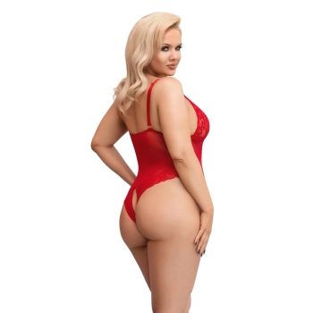 Cottelli CURVES - Czerwone Body Bez Krocza Z Delikatną Koronką 3XL