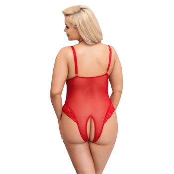 Cottelli CURVES - Czerwone Body Bez Krocza Z Delikatną Koronką 3XL