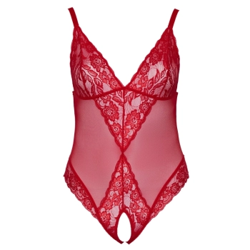 Cottelli CURVES - Czerwone Body Bez Krocza Z Delikatną Koronką 4XL