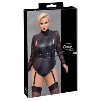 Cottelli Bondage - Seksowne Matowe Body Z Koronkowymi Rękawami XL