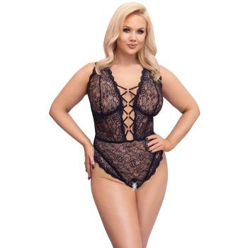 Cottelli CURVES - Seksowne Koronkowe Body Z Dodatkami Różowego Złota 95D/2XL