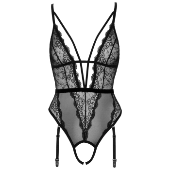 Cottelli LINGERIE - Czarne Koronkowe Body Z Perełkami W Kroczu L