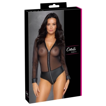 Cottelli PARTY - Seksowne Siateczkowe Body Z Matowymi Majteczkami Czarne S