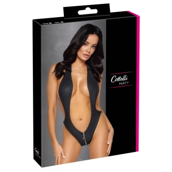 Cottelli PARTY - Czarne Matowe Body Z Odkrytym Przodem I Zamkiem W Kroczu M/L