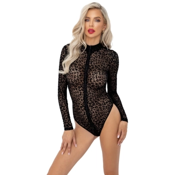 Noir - Seksowne Prześwitujące Panterkowe Body Czarne S