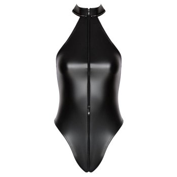Noir - Seksowne Matowe Body Z Kołnierzykiem Ze Srebrnymi Dżetami XL