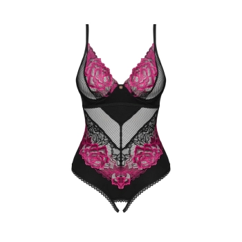 Obsessive - Seksowne Body Z Kwiatowej Koronki Bez Krocza Rosenty XL/2XL