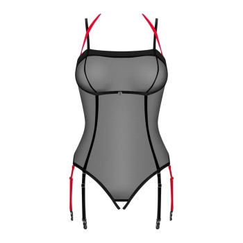 Obsessive - Półprzezroczyste Body Z Paskami Do Pończoch Bez Krocza Glandez XL/2XL