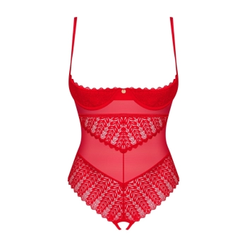 Obsessive - Czerwone Koronkowe Body Bez Biustu I Krocza Ingridia M/L