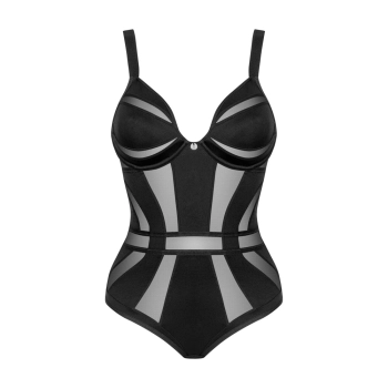 Obsessive - Seksowne Czarne Body Z Małą Ozdobą Między Piersiami Chic Amoria XL/2XL
