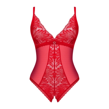 Obsessive - Delikatne Koronkowe Body Bez Krocza Z Małym Serduszkiem Chilisa XL/2XL