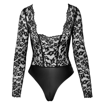 Noir - Seksowne Koronkowe Body Z Matowym Dołem Czarne M