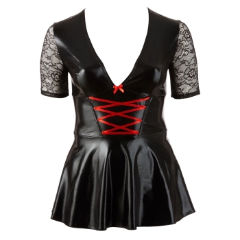 Cottelli CURVES - Czarna Mini Sukienka Z Czerwonym Sznurowaniem XL