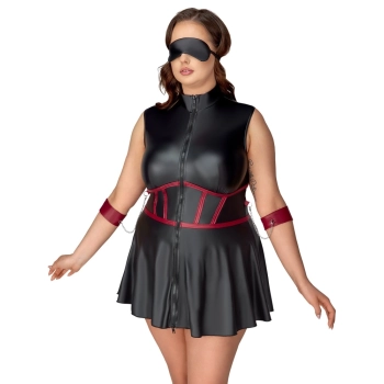 Cottelli Bondage - Czarna Matowa Sukienka Z Czerwonymi Wstawkami I Mankietami 2XL