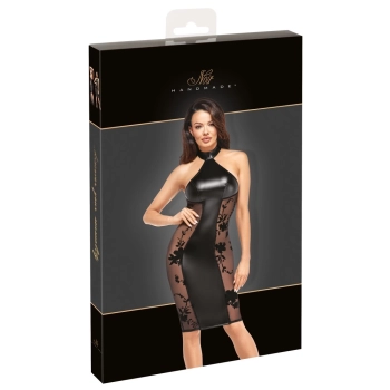 Noir - Obcisła Matowo-Błyszcząca Sukienka Z Eleganckimi Wstawkami Po Bokach XL