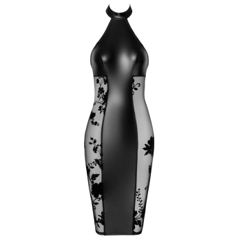 Noir - Obcisła Matowo-Błyszcząca Sukienka Z Eleganckimi Wstawkami Po Bokach XL
