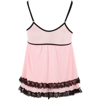 Cottelli LINGERIE - Seksowna Różowa Koszulka Nocna Z Koronką + Stringi 2XL