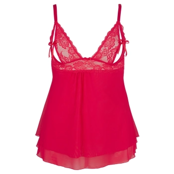Cottelli CURVES - Seksowna Babydoll Z Rozcięciem Na Piersiach I Kokardką Czerwona 2XL