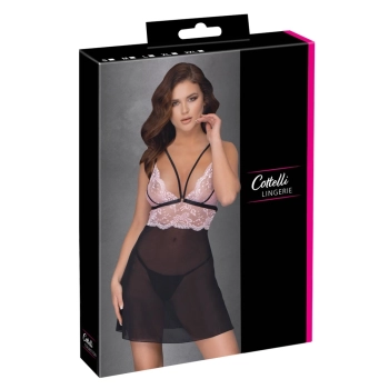 Cottelli LINGERIE - Seksowna Siateczkowa Halka Z Różową Koronką S