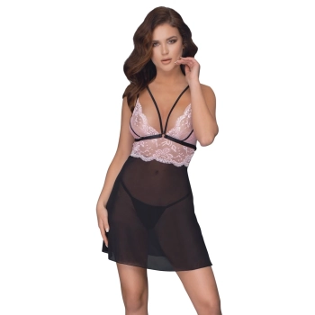 Cottelli LINGERIE - Seksowna Siateczkowa Halka Z Różową Koronką M