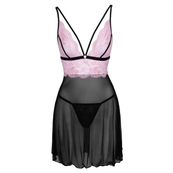 Cottelli LINGERIE - Seksowna Siateczkowa Halka Z Różową Koronką XL