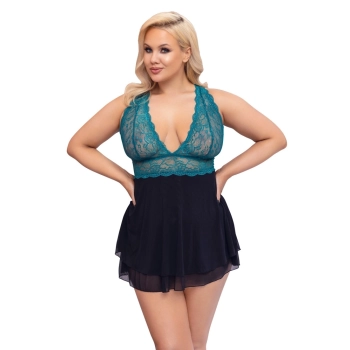 Cottelli CURVES - Babydoll Z Koronkową Górą I Siateczkową Spódnicą 3XL