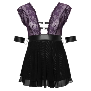 Cottelli Bondage - Seksowna Babydoll Z Fioletową Koronką I Dodatkami Bondage 4XL