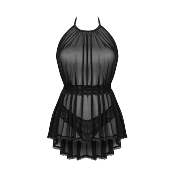 Obsessive - Seksowna Koszulka Nocna Z Koronkowymi Majteczkami Czarna Serafia XL/2XL