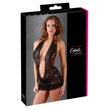 Cottelli LINGERIE - Seksowna Sukienka Z Delikatnej Koronki I Stringi Czarne S