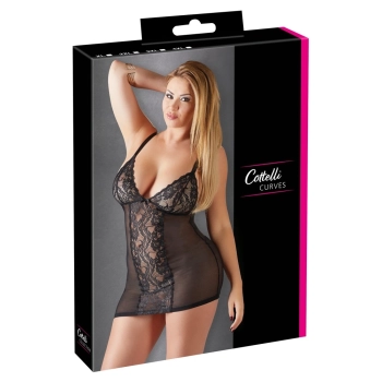 Cottelli CURVES - Seksowna Sukienka Bieliźniana Z Koronką Czarna 3XL