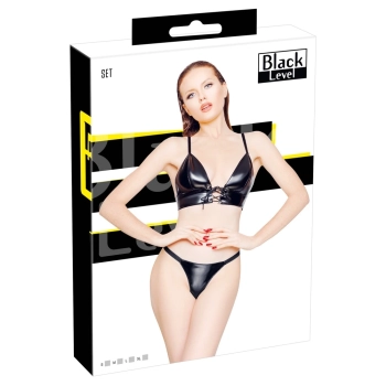 Black Level - Vinylowe Stringi + Wiązany Stanik M