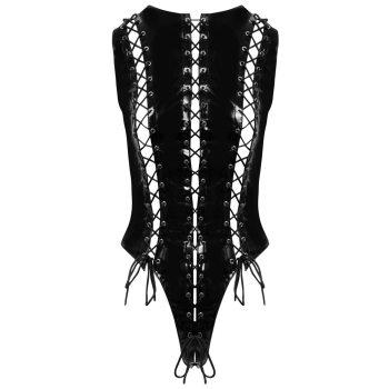 Black Level - Vinylowe Body Wiązane Sznureczkami Czarne XL